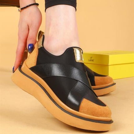 Nesica Siyah Ve Taba Renkli Lastikli Paraşüt Kumaş Yürüyüş Ayakkabısı