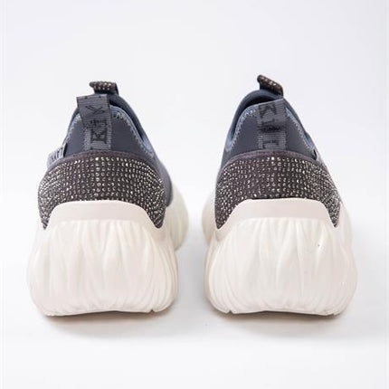 Lucas Gri Renkli Siyah Parlak Taş Detaylı Lux Kadın Spor Ayakkabı