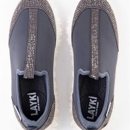 Lucas Gri Renkli Siyah Parlak Taş Detaylı Lux Kadın Spor Ayakkabı