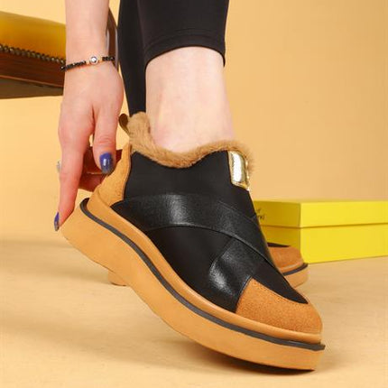 Nesica Tüylü Siyah Ve Taba Renkli Lastikli Paraşüt Yürüyüş Ayakkabısı