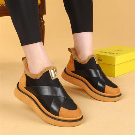 Nesica Tüylü Siyah Ve Taba Renkli Lastikli Paraşüt Yürüyüş Ayakkabısı