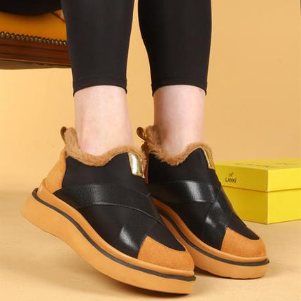 Nesica Tüylü Siyah Ve Taba Renkli Lastikli Paraşüt Yürüyüş Ayakkabısı