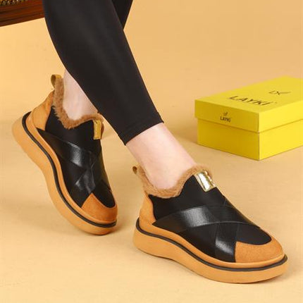 Nesica Tüylü Siyah Ve Taba Renkli Lastikli Paraşüt Yürüyüş Ayakkabısı