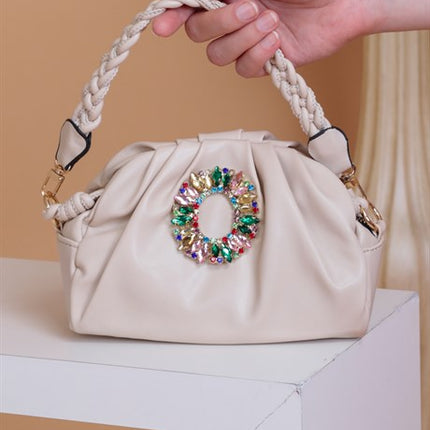 Lemis Bej Renkli Zirkon Taşlı Çanta