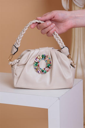 Lemis Bej Renkli Zirkon Taşlı Çanta