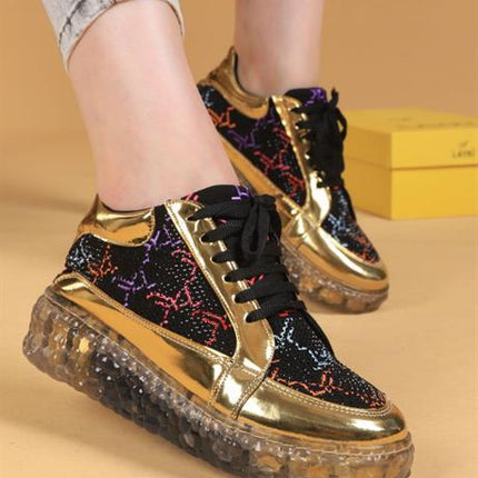 Andrea Taşlı Desenli Şeffaf Taban Siyah Renkli Kadın Sneaker