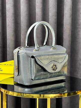 Croco Gümüş Renkli 5 Bölmeli Krok Deri Kadın Çanta