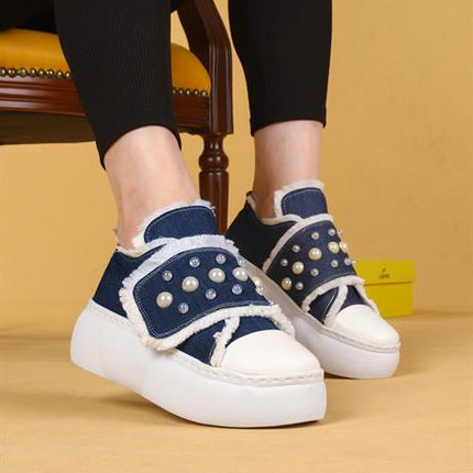 Moly Keten Mavi Renkli Günlük Taşlı Yürüyüş Ayakkabı