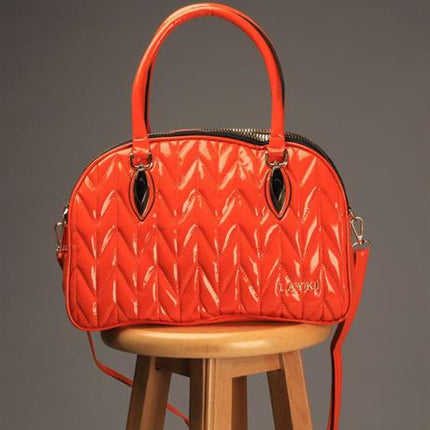 Persola Turuncu Renkli Parlak Rogan Deri 3 Bölmeli Askılı Çanta