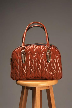 Persola Taba Renkli Parlak Rogan Deri 3 Bölmeli Askılı Çanta