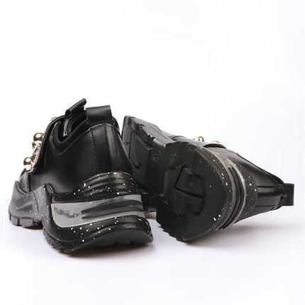 Corkas Siyah Renkli Taşlı Platin Renkli Tabanlı Kadın Spor Yürüyüş Ayakkabısı