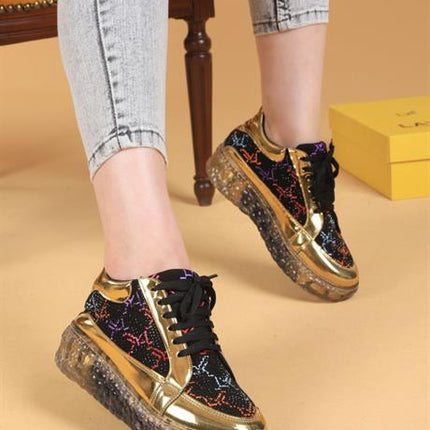 Andrea Taşlı Desenli Şeffaf Taban Siyah Renkli Kadın Sneaker