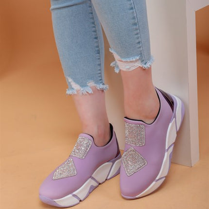 İmmobile Mor Renkli Önü Parlak Taşlı Paraşüt Kumaş Lux Kadın Spor Ayakkabı