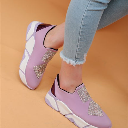 İmmobile Mor Renkli Önü Parlak Taşlı Paraşüt Kumaş Lux Kadın Spor Ayakkabı