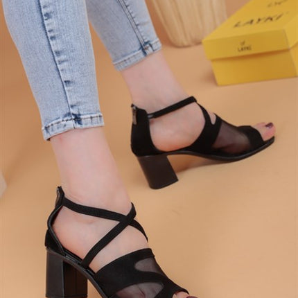 Marian Siyah Süet Lux Kadın Topuklu Ayakkabı