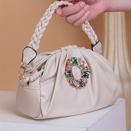 Lemis Bej Renkli Zirkon Taşlı Çanta