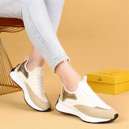 Dracia Altın Renkli Lüx Süet Kadın Günlük Yürüyüş Ayakkabısı