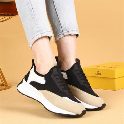 Dracia Siyah&Bej Renkli Lüx Süet Kadın Günlük Yürüyüş Ayakkabısı