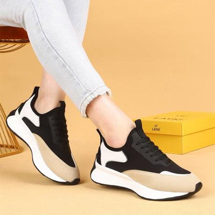 Dracia Siyah&Bej Renkli Lüx Süet Kadın Günlük Yürüyüş Ayakkabısı