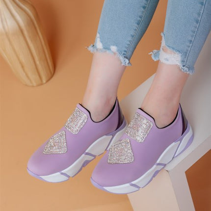 İmmobile Mor Renkli Önü Parlak Taşlı Paraşüt Kumaş Lux Kadın Spor Ayakkabı