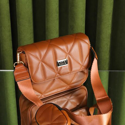 Valenti Taba Renkli Zincirli Askılı Kadın Deri Bozuk Para Cüzdanlı Askılı Çanta