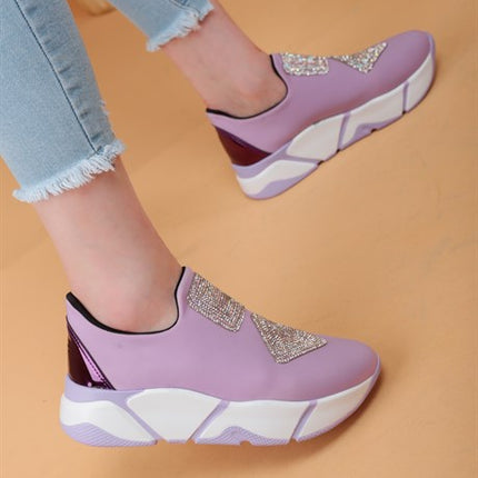 İmmobile Mor Renkli Önü Parlak Taşlı Paraşüt Kumaş Lux Kadın Spor Ayakkabı