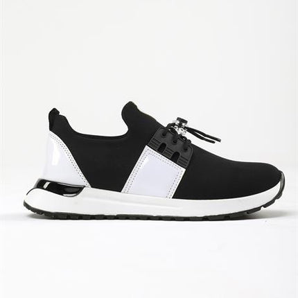 Mista Siyah Beyaz Renkli Streç Deri Günlük Kullanım Rahat Yürüyüş Kadın Spor Ayakakbı