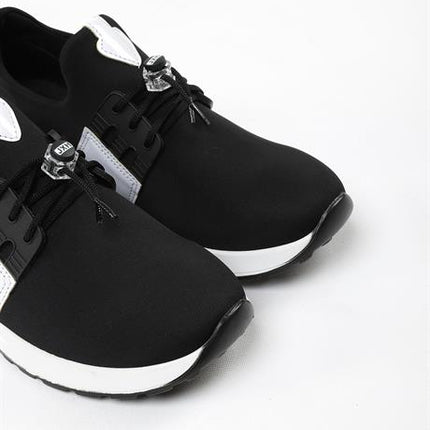 Mista Siyah Beyaz Renkli Streç Deri Günlük Kullanım Rahat Yürüyüş Kadın Spor Ayakakbı