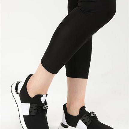 Mista Siyah Beyaz Renkli Streç Deri Günlük Kullanım Rahat Yürüyüş Kadın Spor Ayakakbı