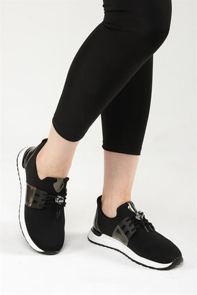 Mista Siyah Platin Renkli Streç Deri Günlük Kullanım Rahat Yürüyüş Kadın Spor Ayakakbı