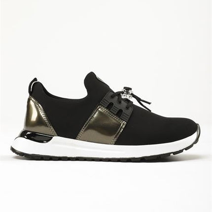 Mista Siyah Platin Renkli Streç Deri Günlük Kullanım Rahat Yürüyüş Kadın Spor Ayakakbı