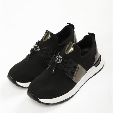 Mista Siyah Platin Renkli Streç Deri Günlük Kullanım Rahat Yürüyüş Kadın Spor Ayakakbı