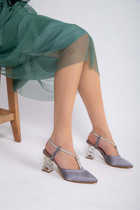 Swenta Gri Renkli Lux Kemerli Kadın Topuklu Ayakkabı
